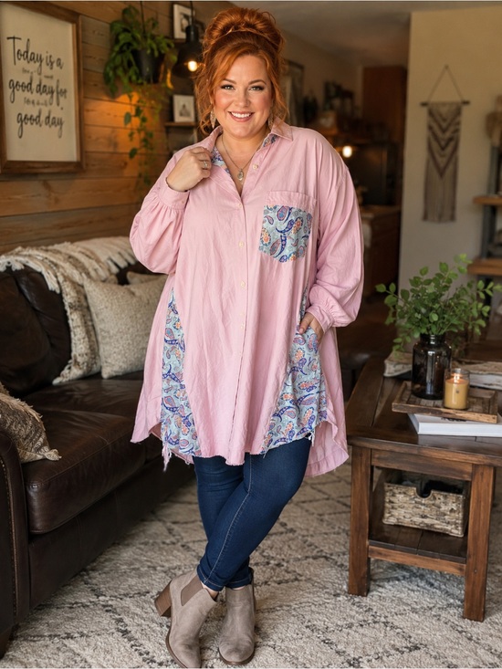 Tops - Blue Velvet Oversized Tunic
